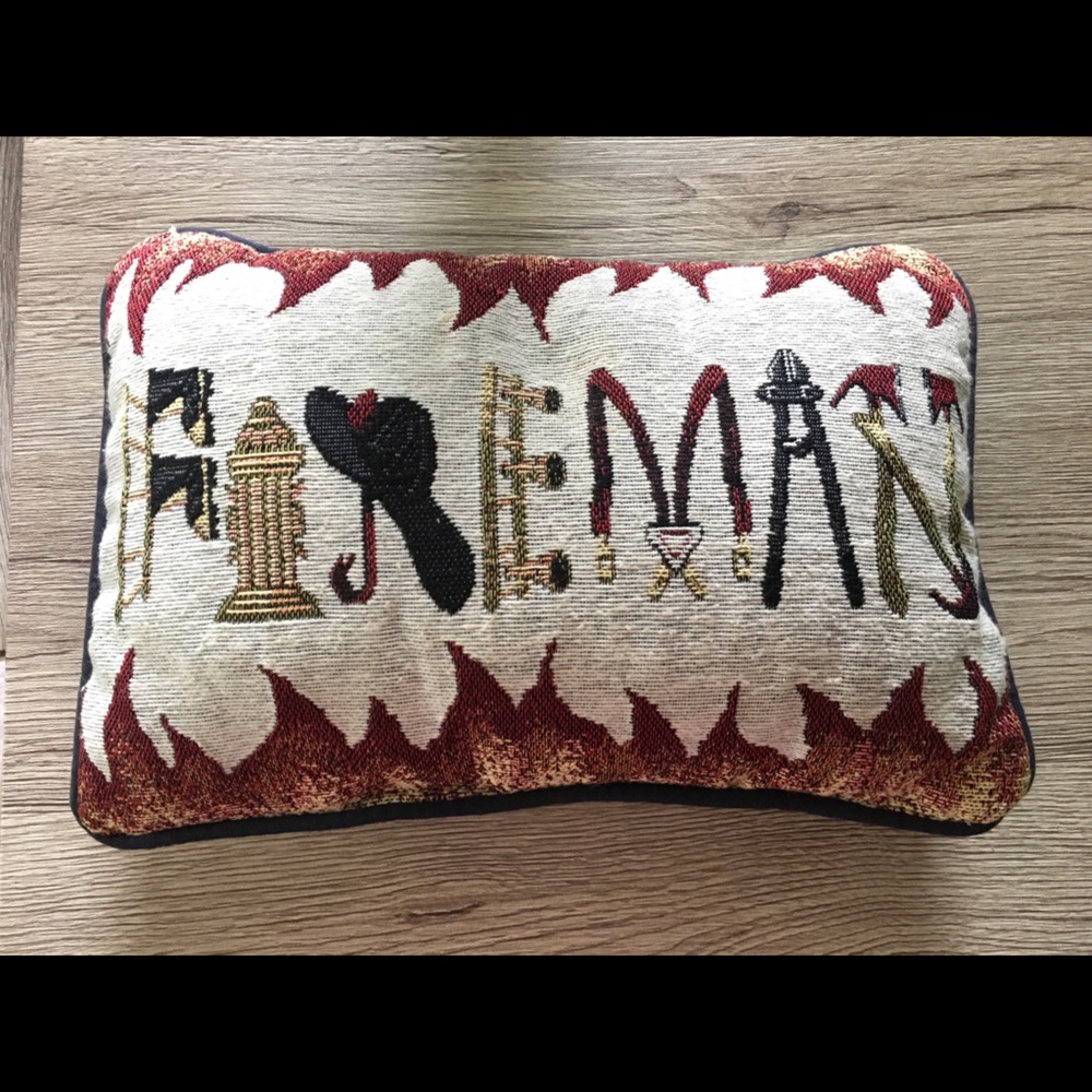 Fireman embroidered pillow
